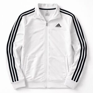 Adidas Youth XL (18/20) White Track Jacket Black Stripes Full Zip